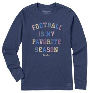NWT Life is Good Football is My Favorite Season Blue Long Sleeve Crusher Tee XXL